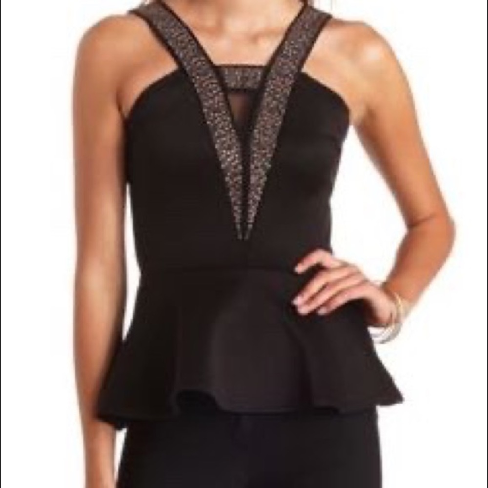Charlotte Russe black and gold sequin peplum top
